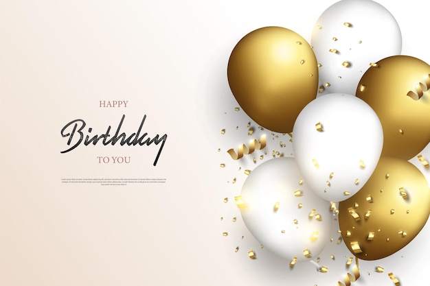 Premium Vector | Happy birthday with gold glitter balloons and glitter