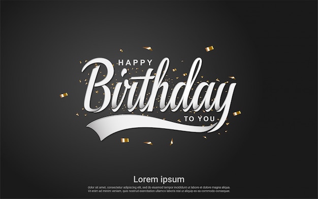 Download Happy birthday with gold ribbon on black background ...