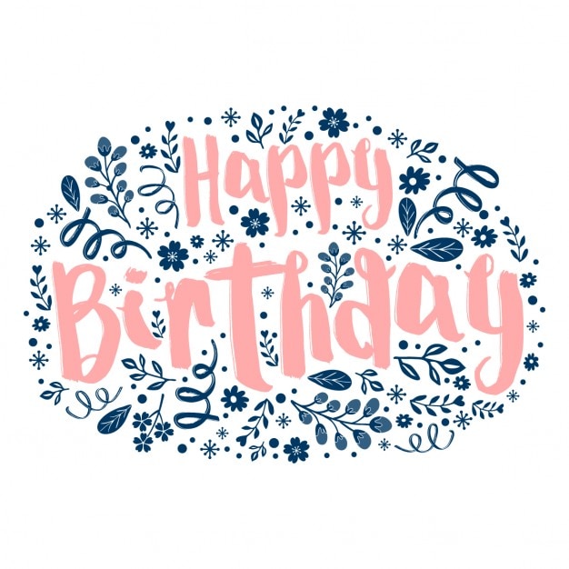 Happy Birthday With Hand Drawn Flowers Free Vector