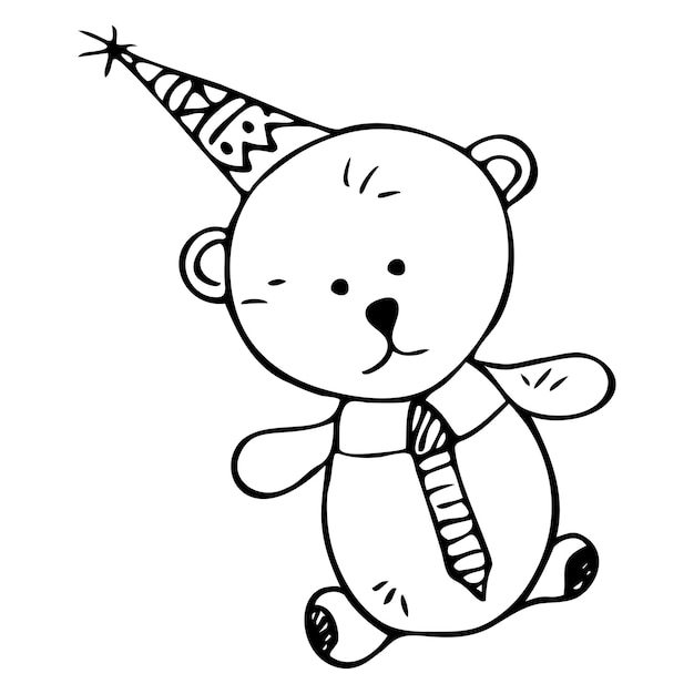 Premium Vector | Happy birthday with a teddy bear in a party hat and tie