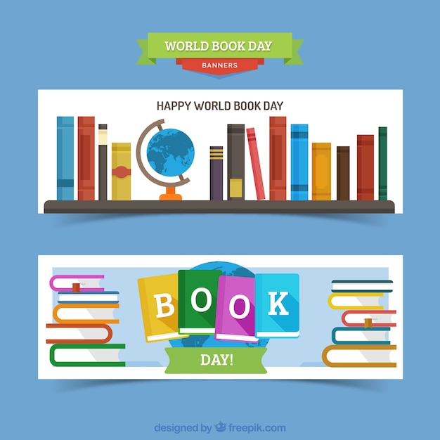 Free Vector | Happy book day banners in flat design