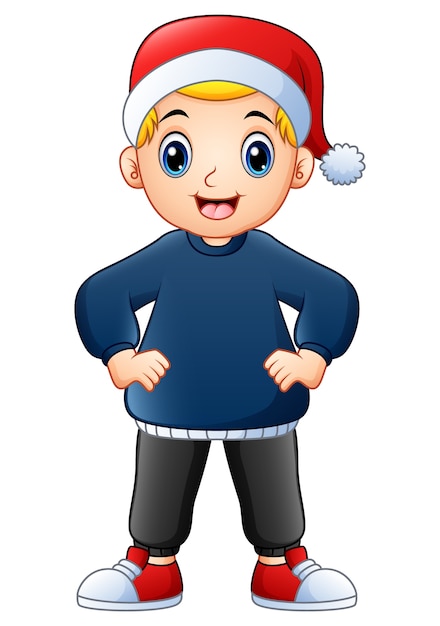 Download Premium Vector | Happy boy cartoon wearing christmas cap