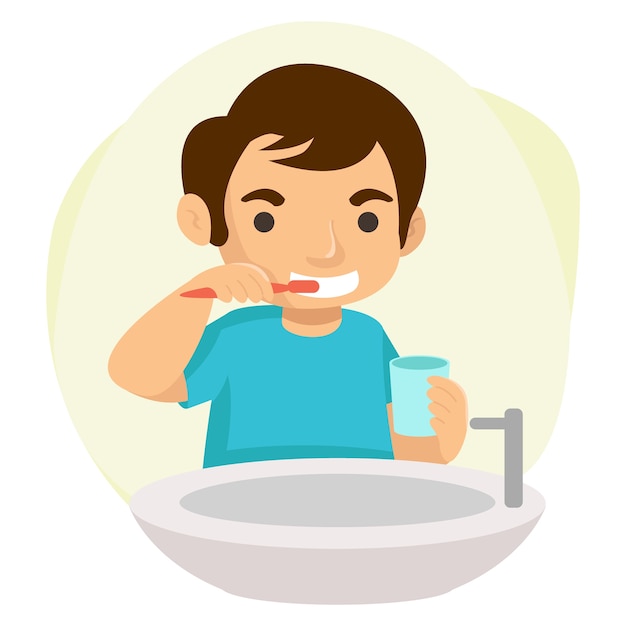 Premium Vector | A Happy Boy Every Morning Brushes His Teeth ...