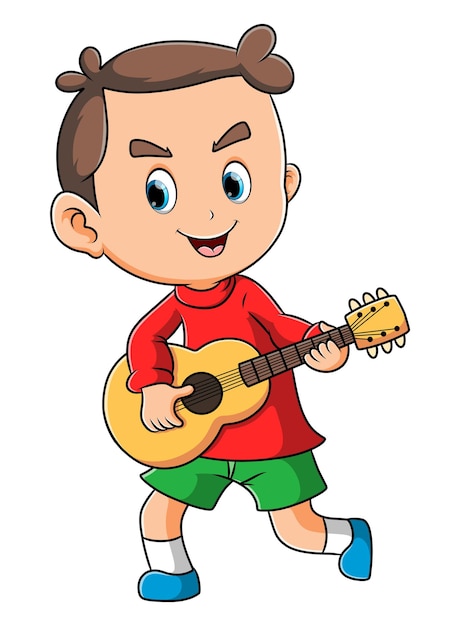 Premium Vector | The happy boy is playing the guitar and sing the song ...