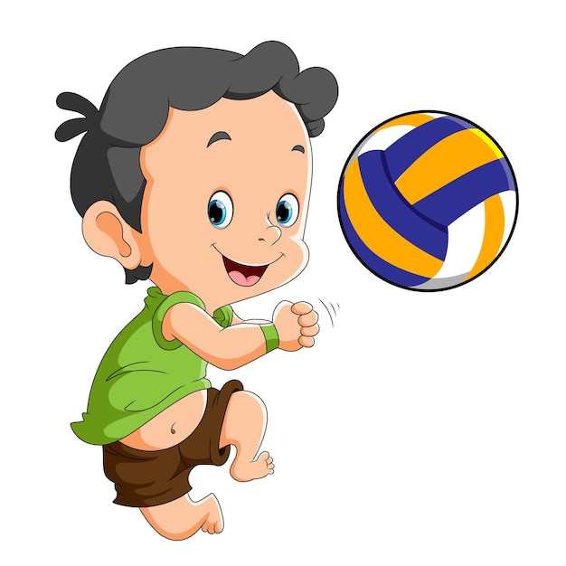 Premium Vector | The happy boy is playing the volley ball of illustration