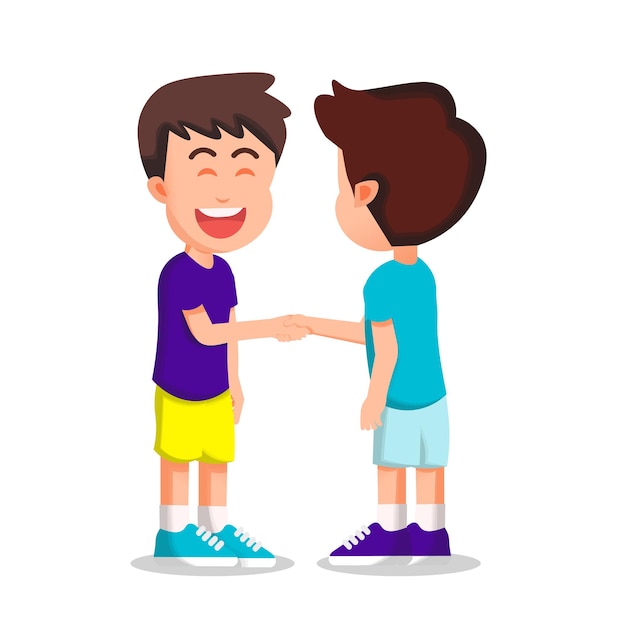 Premium Vector | Happy boy shakes hands with his friend