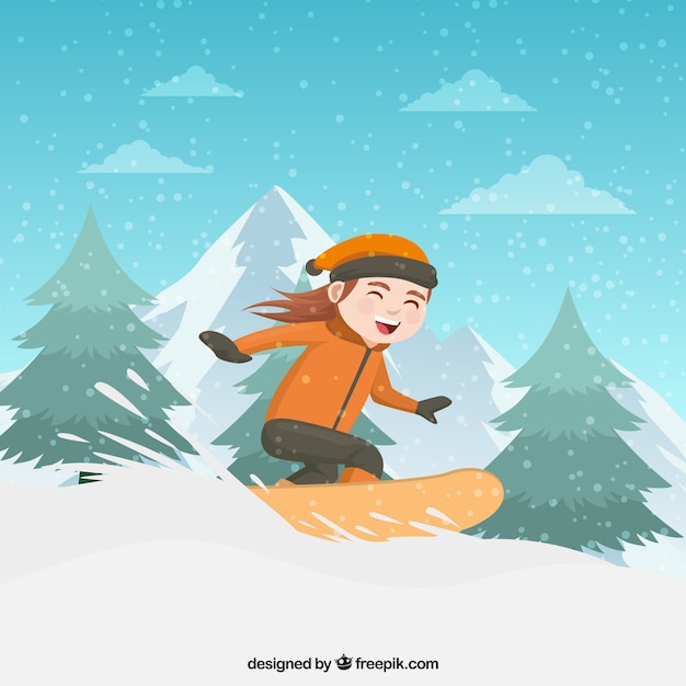 Happy boy snowboarding Vector | Free Download