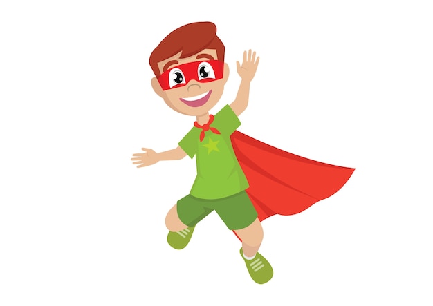 Premium Vector | Happy boy in super hero jumping.