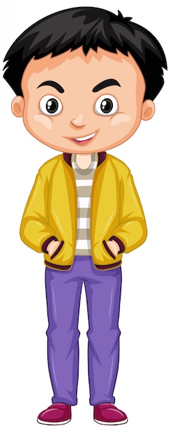 Happy boy wearing yellow jacket on white | Free Vector