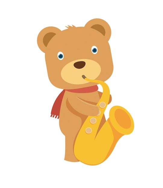 Premium Vector | Happy brown teddy bear playing saxophone