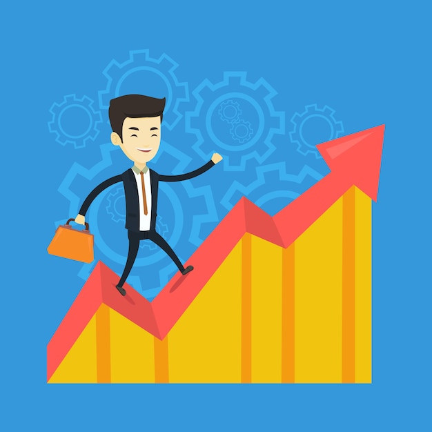 Premium Vector | Happy business man standing on profit chart.