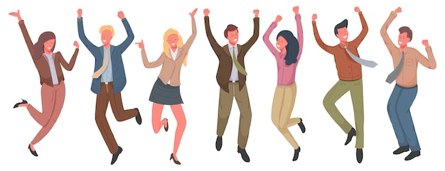 Premium Vector | Happy business people jumping illustration. cheerful ...