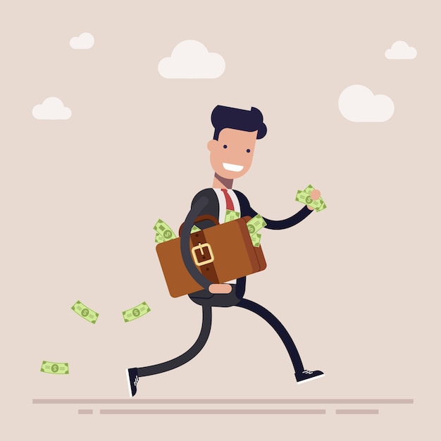 Premium Vector | Happy businessman or manager is running with a ...