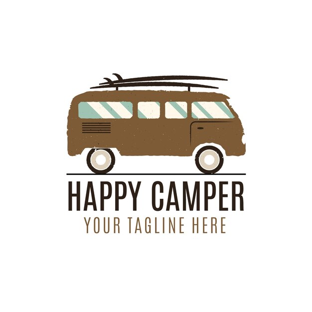 Download Premium Vector | Happy camper logo design. vintage bus illustration. rv truck emblem. van icon ...