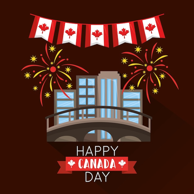 Premium Vector Happy canada day montreal fireworks pennants flags