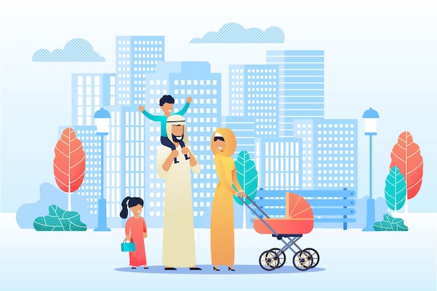 Premium Vector Happy Cartoon Arab Family Spend Time Together