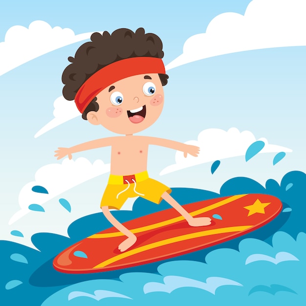 Premium Vector | Happy cartoon character surfing at sea