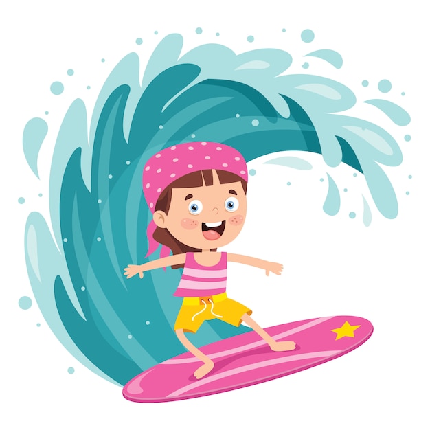 Premium Vector | Happy cartoon character surfing at sea