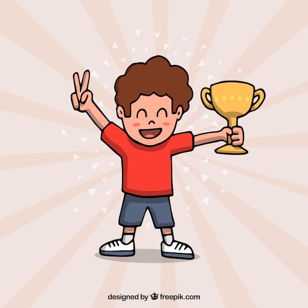 Happy cartoon character winning a prize Vector | Free Download