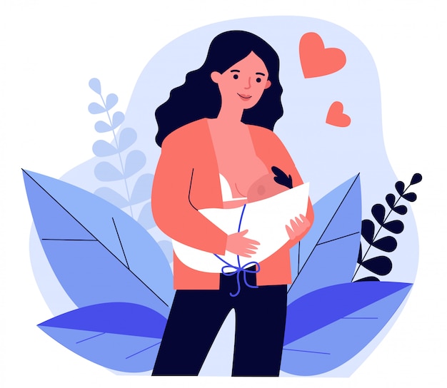 Premium Vector | Happy cartoon mom breastfeeding baby illustration