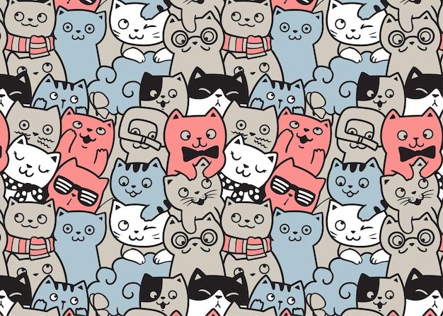  Happy cats doodle pattern background