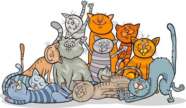 Premium Vector Happy Cats Group Cartoon Illustration