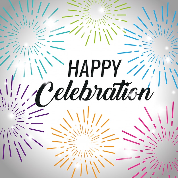 Happy Celebration Event With Fireworks Decoration Vector Free Download