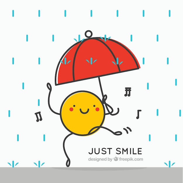 Happy character dancing with umbrella