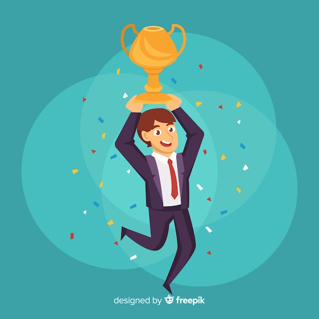 Free Vector | Happy character winning a prize with flat design