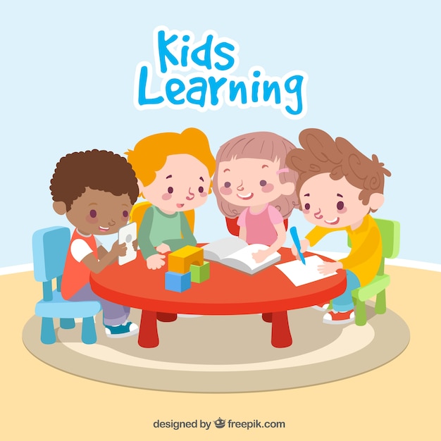 Download Happy children learning together Vector | Free Download