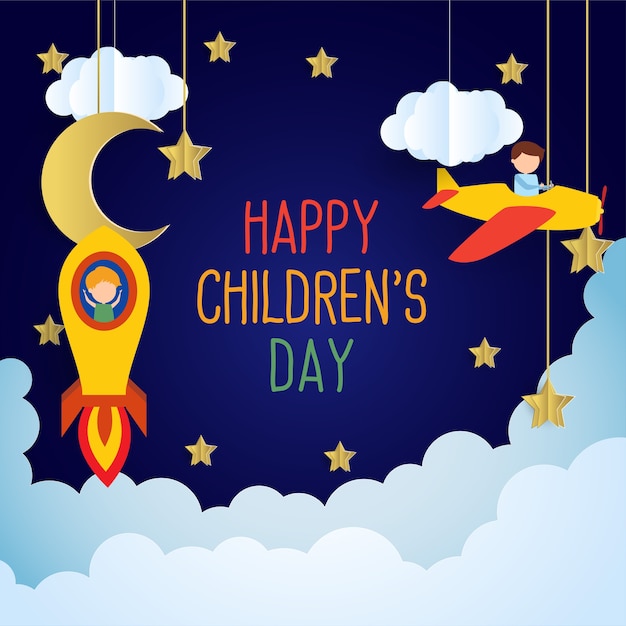 Happy Childrens Day For Children Celebration Poster Premium Vector