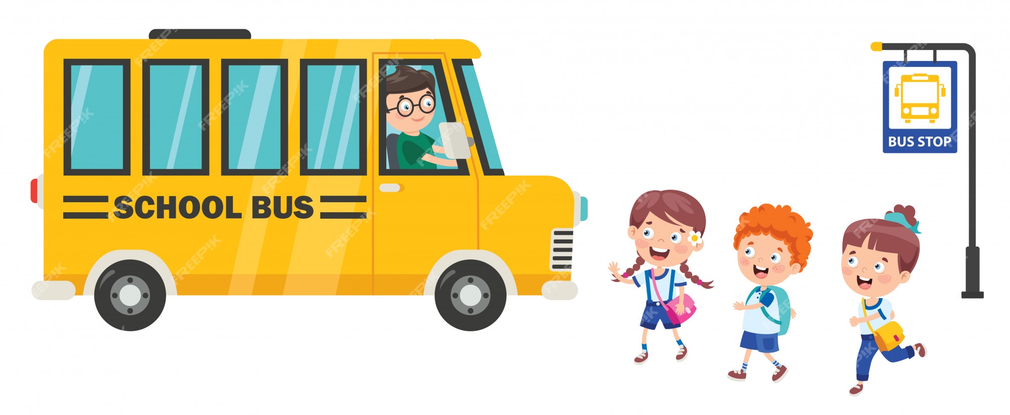 Premium Vector | Happy children and school bus