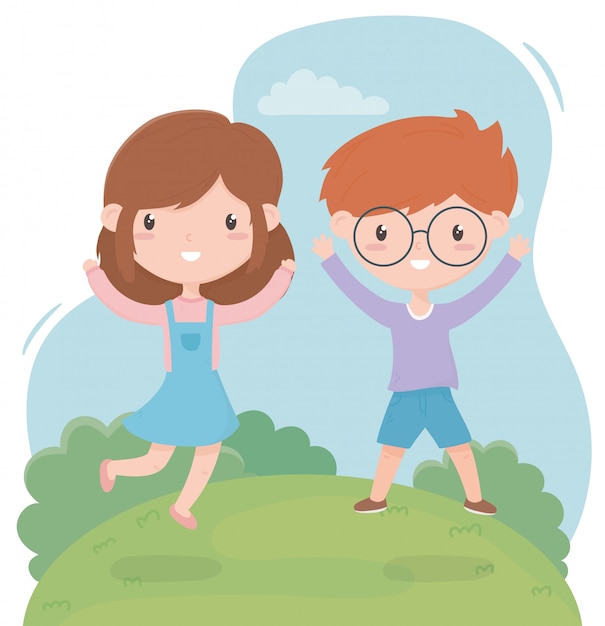 Premium Vector | Happy childrens day, funny little boy and girl in the ...