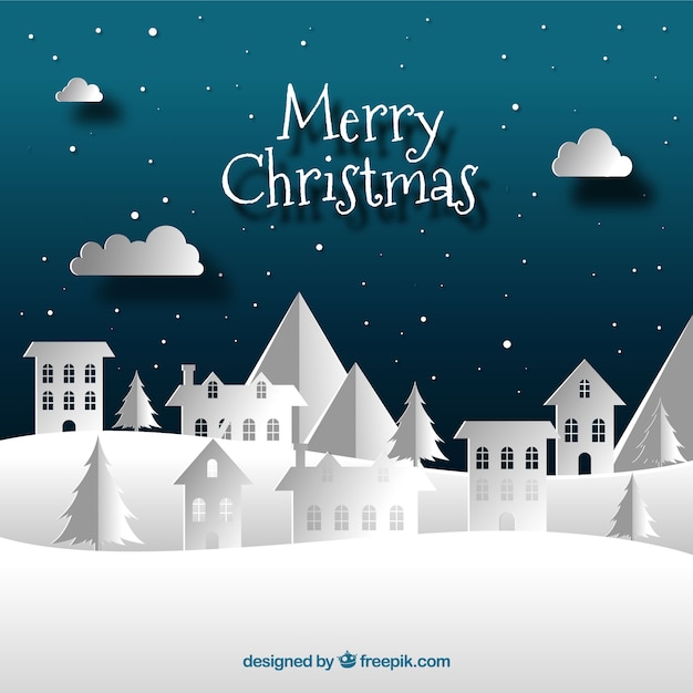 Happy christmas background of paper city Vector | Free Download