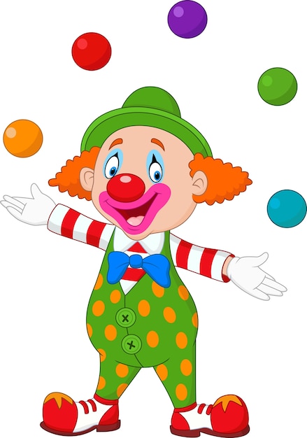 Premium Vector | Happy clown juggling with colorful balls