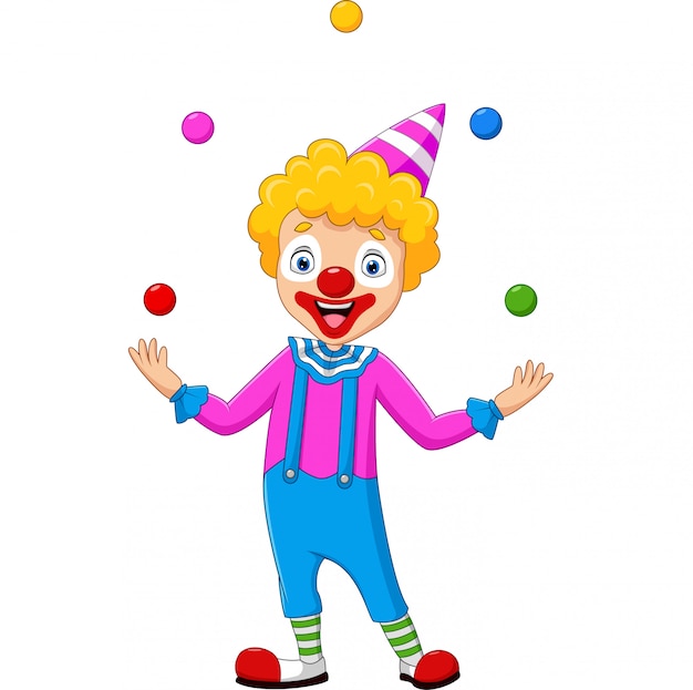 Premium Vector | Happy clown juggling with colorful balls