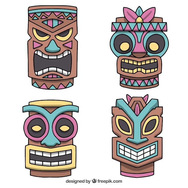 Free Vector | Happy collection of tribal tiki masks