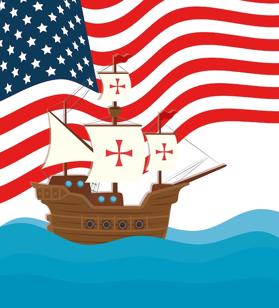 プレミアムベクター 船カラベラベクトルイラストデザインとの幸せなコロンブス記念日米国の休日