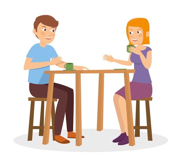 Premium Vector | A happy couple chat and talk on the restaurant