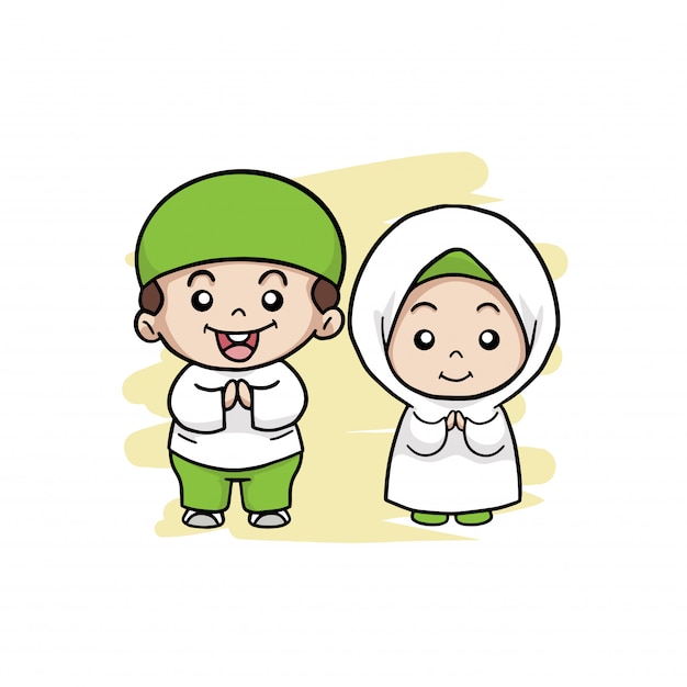 A happy couple muslim kids Vector | Premium Download