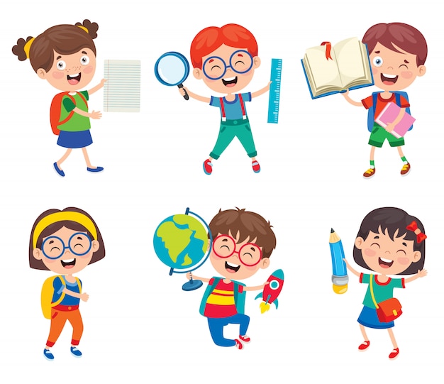 Premium Vector | Happy cute cartoon school children