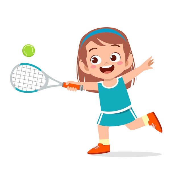 幸せなかわいい女の子プレイテニス プレミアムベクター