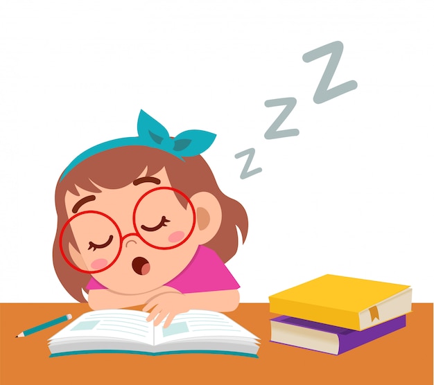 Happy Cute Girl Sleep While Study In Class Vector Premium Download