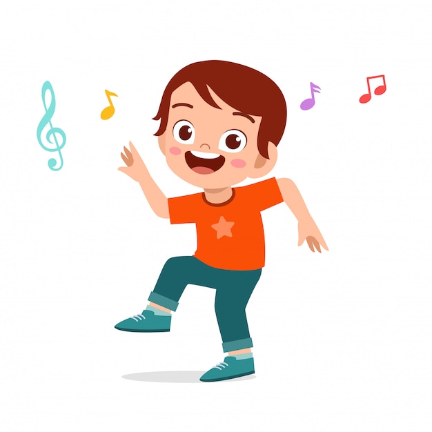 Download Happy cute kid boy dance with music | Premium Vector
