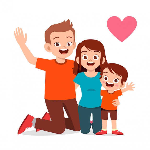 Premium Vector | Happy cute kid boy and girl with mom and dad