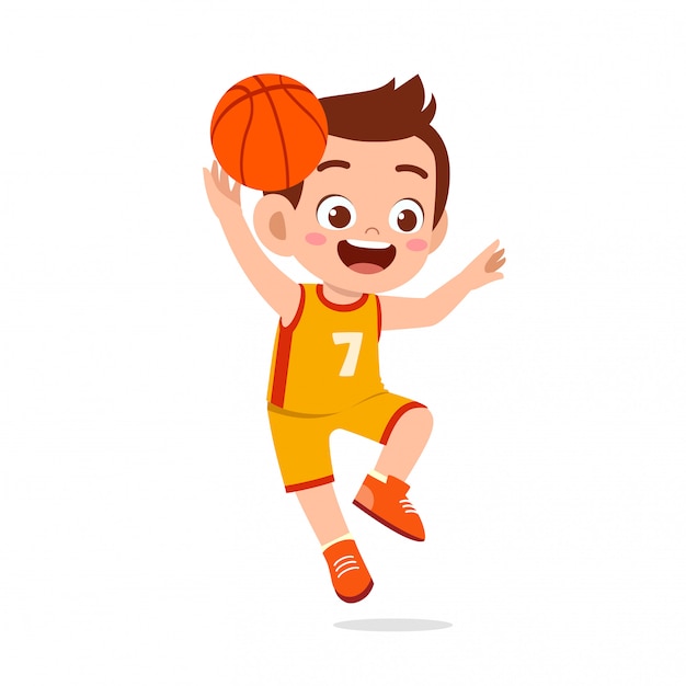 Premium Vector Happy Cute Kid Boy Play Train Basketball