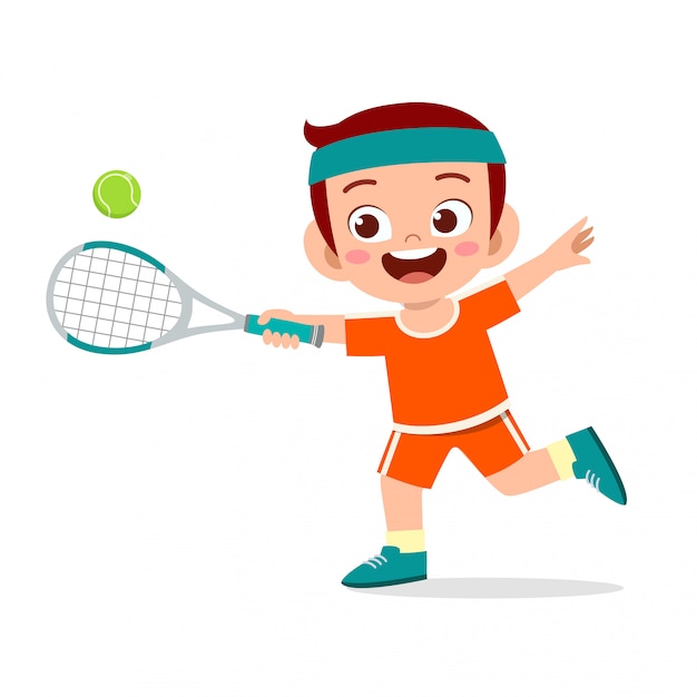 幸せなかわいい子供男の子電車テニス プレミアムベクター