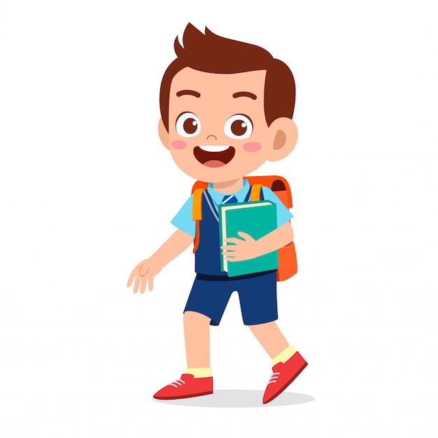 Premium Vector Happy Cute Kid Boy Ready To Go To School