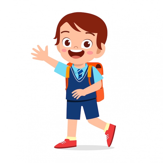 Premium Vector Happy Cute Kid Boy Ready To Go To School