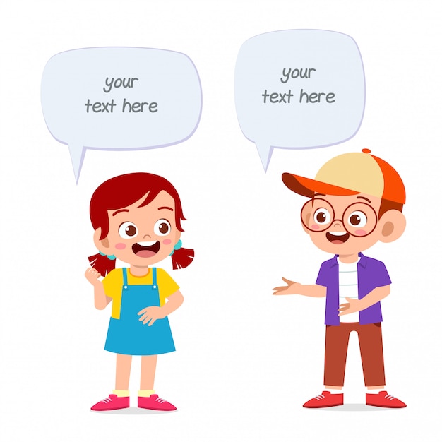 Premium Vector | Happy cute kid girl and boy balloon dialog